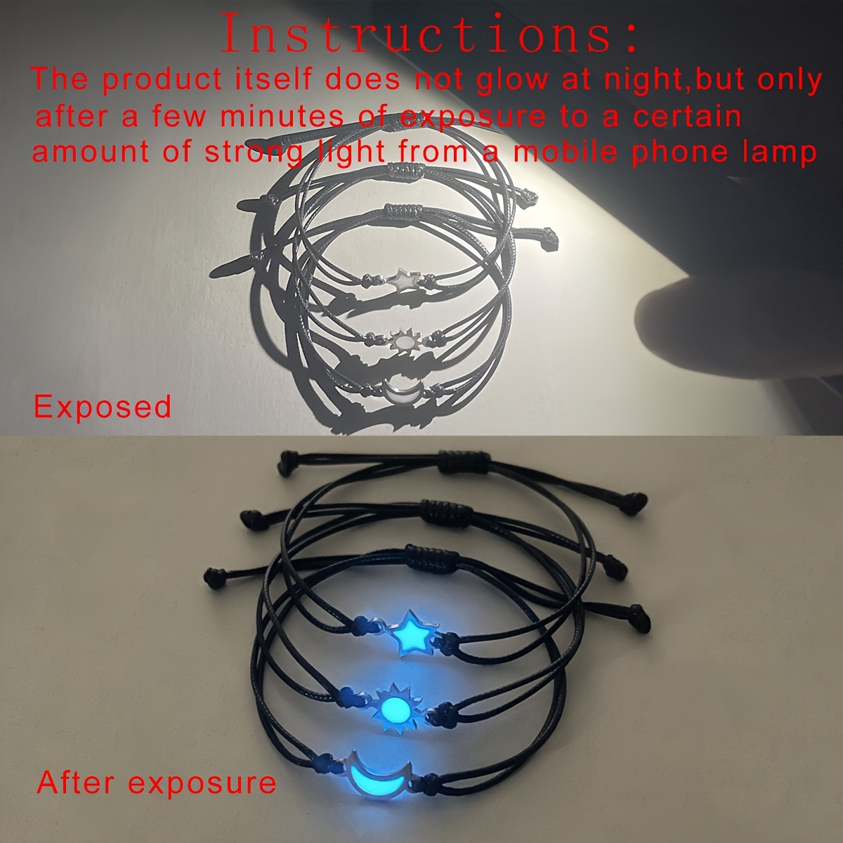 3pcs Luminous Sun Star Hand-Woven Bracelet Set